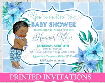 Vintage, Antique, Luau, Tropical, Hawaiian, African American Baby Shower Invitation - Printed Hawaiian Baby Shower Invitations