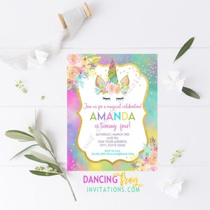 Custom Printed 4.25X5.5 Unicorn Birthday Invitations, Unicorn Face, Unicorn Party, Invitation, envelopes included image 1