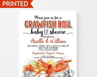 PRINTED Crawfish Baby Shower invitation, 4.25X5.5" Crawfish Baby Shower Invitations, Crawfish Boil, Couples Shower, Baby Shower, envelopes