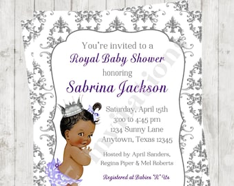 Custom Printed 4.25X5.5"  Vintage Antique Royal Princess Baby Shower - Select skin/hair color , envelopes included