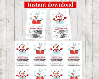 INSTANT DOWNLOAD Snowman Soup Tag, Printable Christmas Activity, Holiday Tags, Classroom Snowman Soup