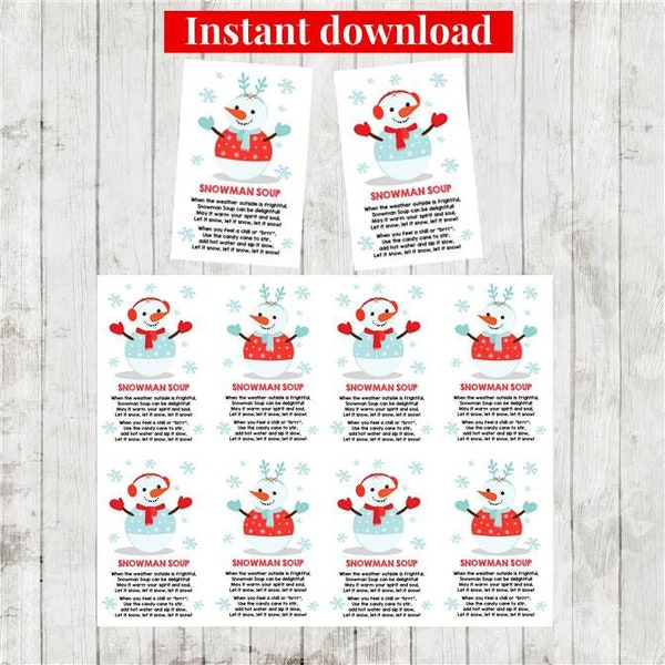 INSTANT DOWNLOAD Snowman Soup Tag, Printable Christmas Activity, Holiday Tags, Classroom Snowman Soup