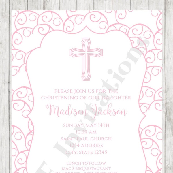 Custom PRINTED Baptism, Christening, First Communion Invitation - Envelope included -  by Dancing Frog Invitations