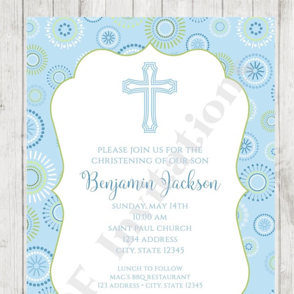 Custom PRINTED Baptism, Christening, First Communion Invitation - Envelope included -  by Dancing Frog Invitations