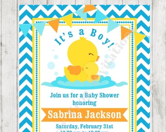 Rubber Duck Baby Shower Invitation - Printed Duckie Baby Shower Invitation by Dancing Frog Invitations