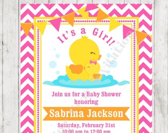 Rubber Duck Baby Shower Invitation - Printed Duckie Baby Shower Invitation by Dancing Frog Invitations