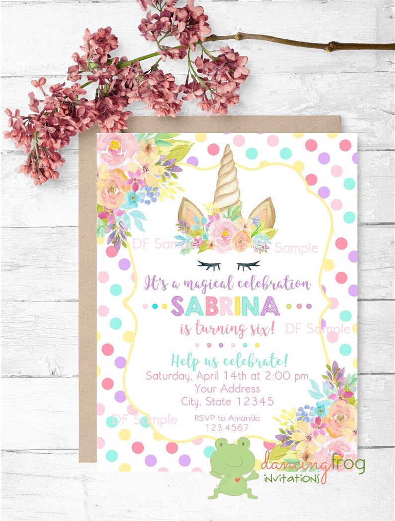 Custom Printed 4.25X5.5 Unicorn Birthday Invitations, Unicorn Face, Unicorn Birthday Party, Invitation, White or Kraft envelopes included image 1