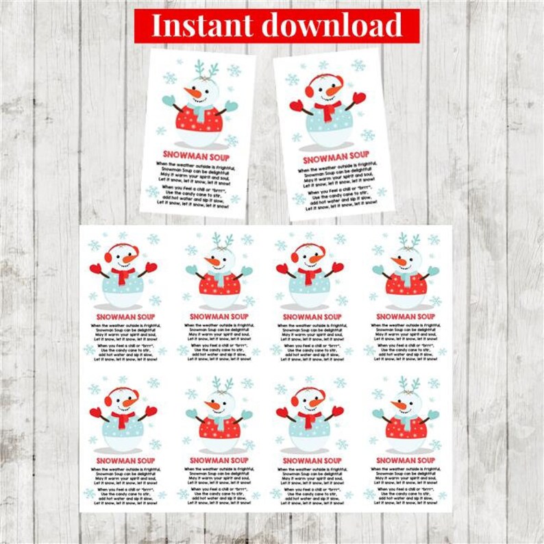 INSTANT DOWNLOAD Snowman Soup Tag Printable Christmas - Etsy