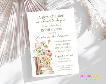 PRINTED/Shipped 5X7, A new chapter is about to begin, Bridal Shower Invitation, Story book, Bridal Shower, Book Bridal Shower, with envelope