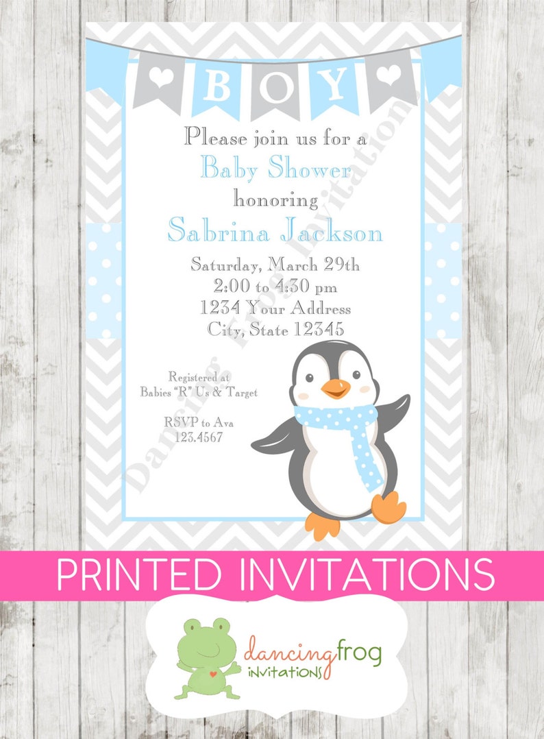 Penguin Baby Shower Invitations Printed Penguin Baby Shower Etsy