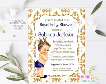 Custom Printed 4.25X5.5" Vintage Antique Royal Prince Baby Shower - Select skin/hair color , Prince Baby Shower Invitation