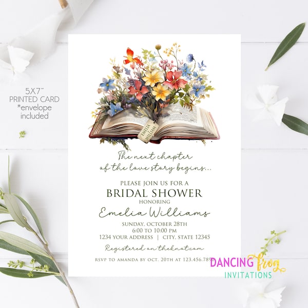 Printed 5X7" Book Themed Bridal Shower Invitations, Book Lover Bridal Shower, Library Shower Invitation, with envelopes