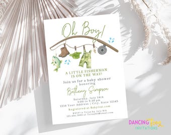 PRINTED 5X7, Fishing Baby Shower Invitation, Printed Fishing Baby Shower Invitation, Fish, A little Fisherman is on the way, with envelope