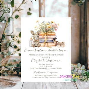 PRINTED 4.25X5.5, A new chapter is about to begin, Baby Shower Invitation, Story book, Baby Shower, Book Baby Shower, envelope included