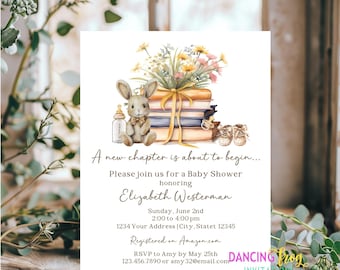 PRINTED 4.25X5.5, A new chapter is about to begin, Baby Shower Invitation, Story book, Baby Shower, Book Baby Shower, envelope included
