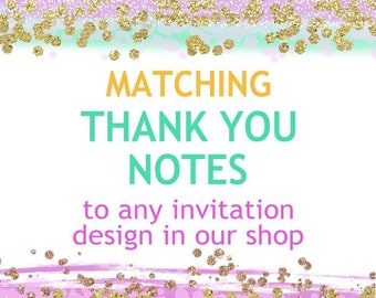Matching thank you notes to ANY invitation design in our shop - Matching thank you notes by Dancing Frog Invitations