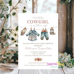 Printed 5X7, Cowgirl Baby Shower Invitation, Western Cowgirl Baby Shower Invitation, Baby Shower Invitations,  with envelope