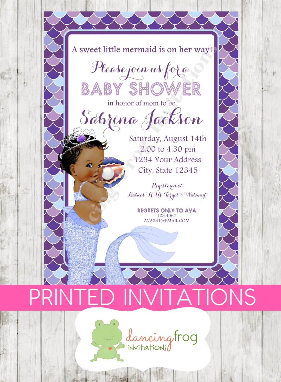 Vintage, Antique, African American Mermaid Baby Shower Invitation
