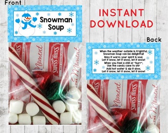 Holiday Christmas, Snowman Soup Treat Bag Topper, Treat Bag Topper, Classroom, Snowman Soup Recipe, Reindeer Food, INSTANT DOWNLOAD