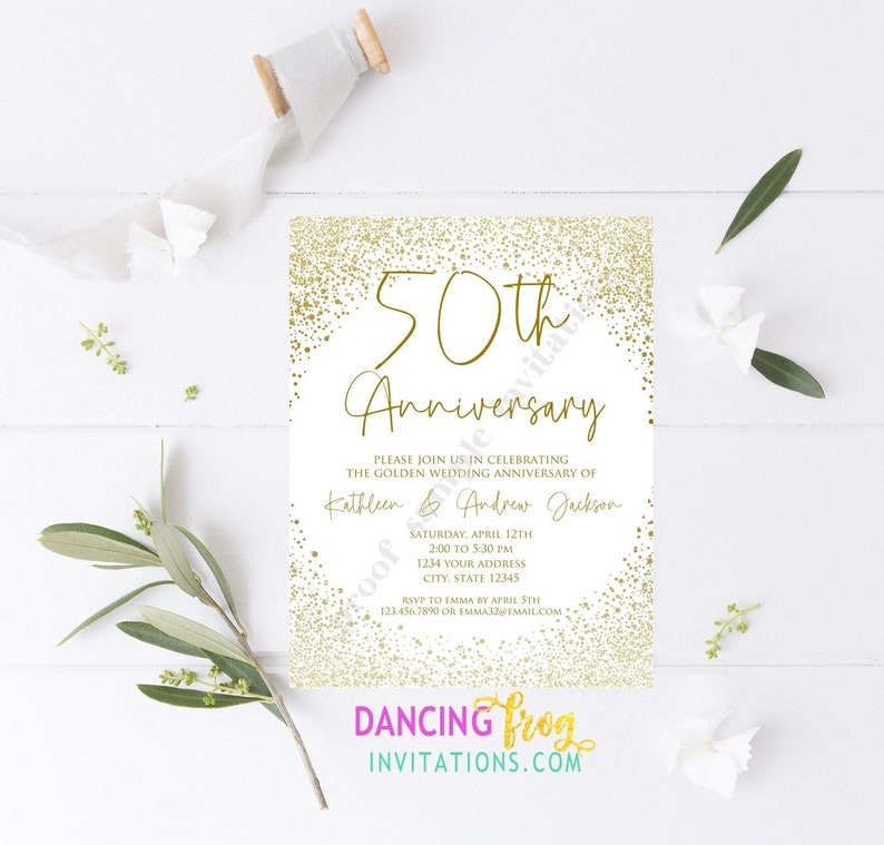 PRINTED 4.25X5.5 50th Wedding Anniversary Invitation Golden Anniversary Anniversary Invitation white/kraft envelope included image 1