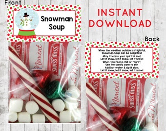 Holiday Christmas, Snowman Soup Treat Bag Topper, Treat Bag Topper, Classroom, Snowman Soup Recipe, Reindeer Food, INSTANT DOWNLOAD