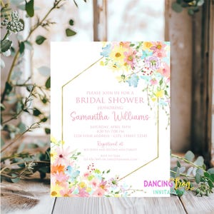 PRINTED 4.25X5.5, Summer Floral Bridal Shower invitation, Pastel Floral Bridal Shower Invitation, envelope included