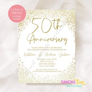 PRINTED 4.25X5.5 50th Wedding Anniversary Invitation Golden Anniversary Anniversary Invitation white/kraft envelope included image 2