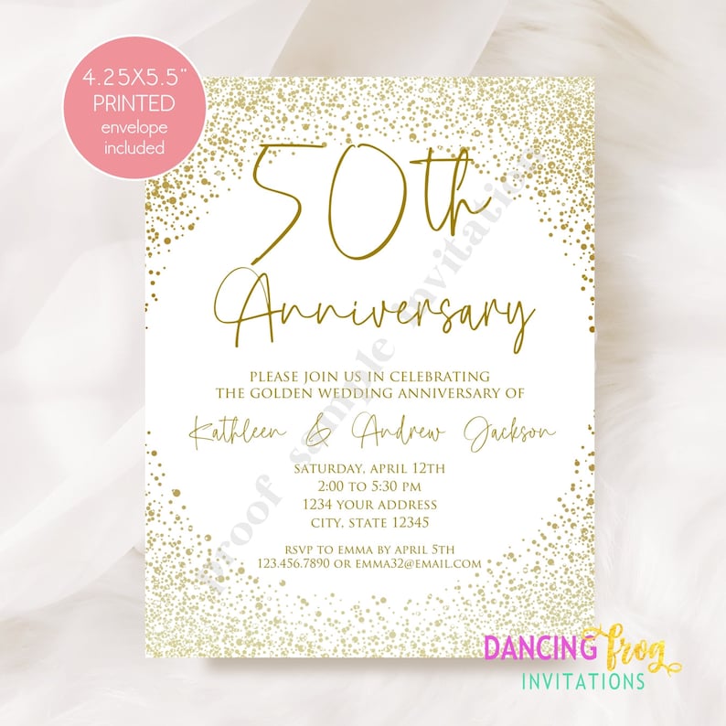 PRINTED 4.25X5.5 50th Wedding Anniversary Invitation Golden Anniversary Anniversary Invitation white/kraft envelope included image 2