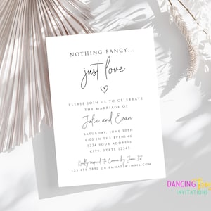 PRINTED 5X7, Nothing Fancy Just Love Invitation, Elopement Reception Invite, Minimalist Elopement Announcement Wedding, envelopes included