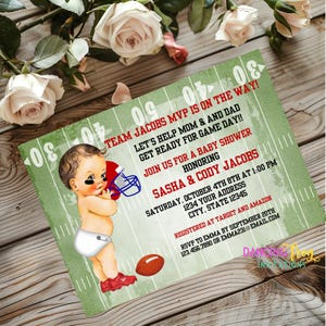 Printed, Football Baby Shower Invitations, Football Baby, Football Team, Sports Baby Shower, 5X7&quot; with envelopes