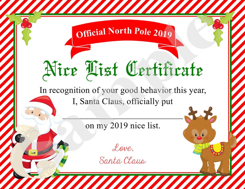 Santa Nice List Certificate Christmas Printable Naughty Etsy