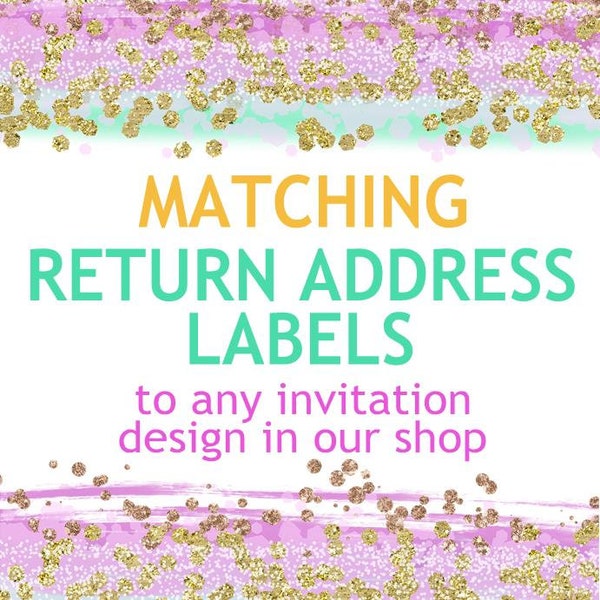 Matching return address labels to ANY invitation design in our shop - Matching printed return address labels by Dancing Frog Invitations