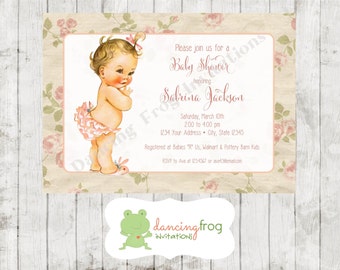 Vintage, Antique Baby Shower Invitation - Printed Vintage Baby Shower Invitation by Dancing Frog Invitations