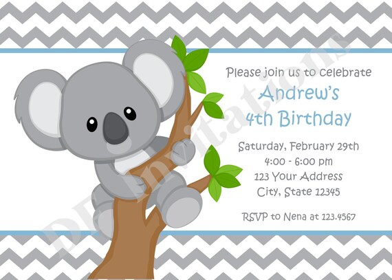 Invitations Danniversaire Dours De Koala Garcon Ou Fille Etsy France