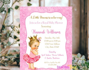 Printed 4.25X5.5,  Princess Baby Shower Invitation, Princess Baby Shower, Girl Baby Shower Invitation, envelopes included