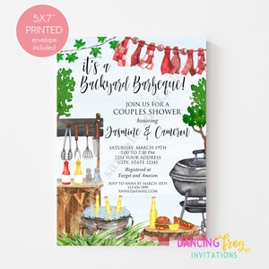 PRINTED Backyard Barbeque Couples Shower Invitations, Backyard, Barbeque, BBQ, Couples Shower Invitation, white or kraft envelopes