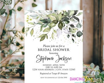 PRINTED 4.25X5.5, Greenery Eucalyptus Bridal Shower invitation, Greenery Bridal Shower Invitation, envelopes included