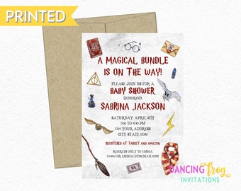 PRINTED Wizard Baby Shower Invitations, A Magical Bundle is on the way, Baby Shower Invitations, envelopes included