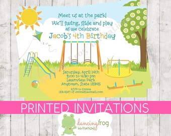 Park Birthday Invitation - Boy - Custom Printed Park Birthday Invitation - by Dancing Frog Invitations