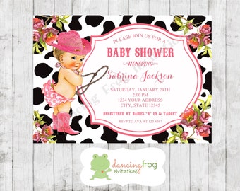 Vintage, Antique Cowgirl Baby Shower Invitation - Printed Vintage Baby Shower Invitation by Dancing Frog Invita