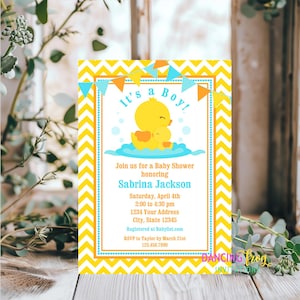PRINTED 5X7, Rubber Duck Baby Shower Invitation, Rubber Duckie Baby Shower Invitation, Printed Rubber Ducky Baby Shower, with envelopes
