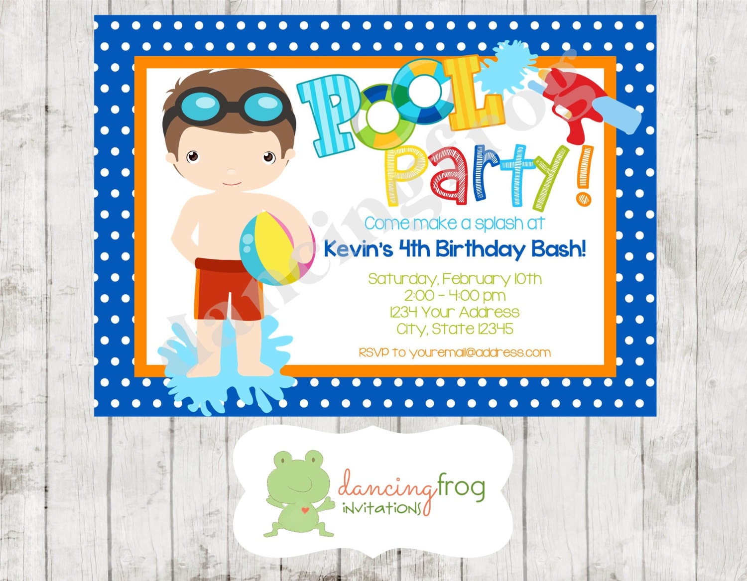 Boy Pool Party Invitation Printed Boy Pool Party Invitation Etsy