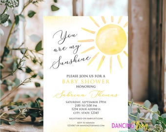 PRINTED, Sunshine Baby Shower Invitation, Sunshine, Baby Shower, Sun Sunny Baby Shower, envelope included