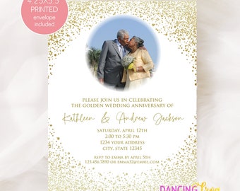 PRINTED 4.25X5.5 - 50th Wedding Anniversary Invitation - Golden Anniversary - Anniversary Invitation - Photo Anniversary, envelope included