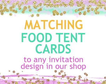 Matching BLANK food tent cards to ANY invitation design in our shop - Matching food tent cardsd by Dancing Frog Invitations