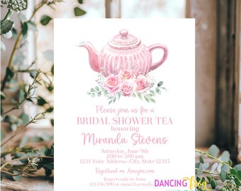PRINTED 4.25X5.5, Bridal Shower Tea Park Invitation, Pink Floral Bridal Shower invitation, Tea Bridal Shower Invitation, envelopes included