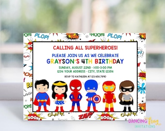 PRINTED 5X7" Superhero Birthday Invitation - Superhero Birthday Invitation, Super hero, Printed Superhero Birthday Invitation, envelopes