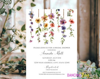 Printed, Wildflower Bridal Shower Invitation, Boho Floral, Garden Party Invite Cards, Botanical Bridal Shower Invitations with envelope