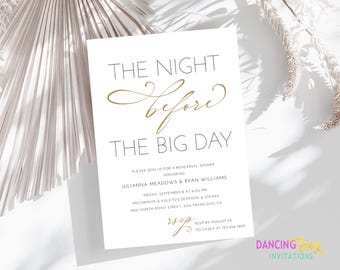 Printed 5X7", Rehearsal Dinner Invitations, Printed Rehearsal Dinner Invitations, The Night Before the Big Day Invitation, with envelopes