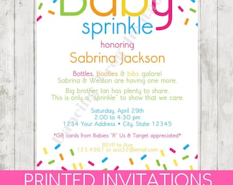 Gender Neutral Baby Sprinkle Invitations - Printed Baby Spinkle Invitation by Dancing Frog Invitations